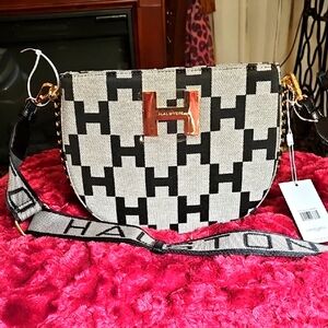 Halston Heritage Black and Gray Crossbody Bag with Geometric Design